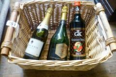 0251-2-Bottles-of-Sparking-Wine-and-1-Cherry-Liqueur-in-Basket