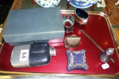 064-Tray-inc-Hip-Flask-Plated-Ware-etc