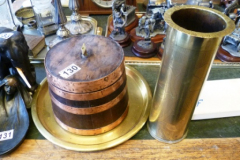 130-Copper-Banded-Wood-Biscuit-Barrel-and-Etched-WWI-Trench-Art-Shell-Case