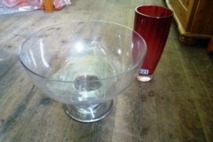 223-Large-Glass-Bowl-and-Cranberry-Glass-Vase