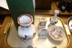 176-Tray-of-Masons-Ironstone-Vases-Clock-etc