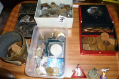 348-Tray-of-British-and-Foreign-Coins-and-Badges