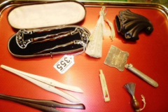 355-Tray-with-Glove-Stretchers-Ornate-Hair-Clips-Fan-etc