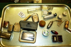 357-Tray-with-Silver-Thimble-with-Enamel-Top-Lighter-Bottles-etc