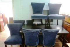 395-Black-Dining-Table-and-6-Blue-Fabric-Studded-Chairs