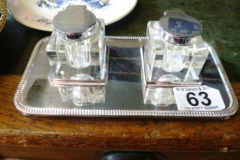 063-Pair-of-Glass-Ink-Wells-on-Plated-Stand