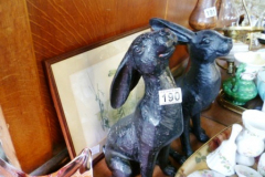 190-Two-Figurines-of-Hares-and-Framed-Print-of-Hare
