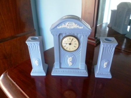 109-Wedgwood-Blue-Jasper-Millennium-Clock-and-2-Candlesticks-Set