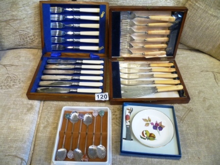 120-Two-Cased-Sets-of-Cutlery-Coffee-Spoons-R-Worcester-Butter-Dish