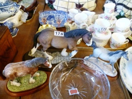 174-3-Figurines-of-Horses-on-Wooden-Bases