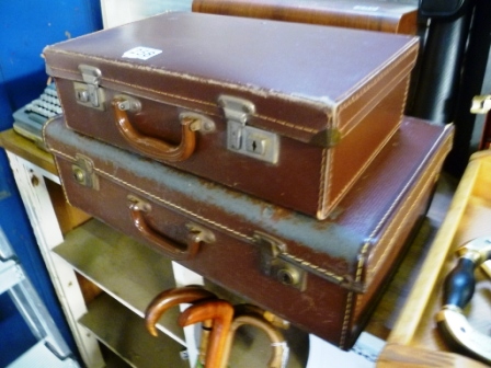 258-Two-Vintage-Leather-Suitcases