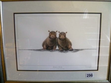 296-Signed-Ltd.-Edt.-Print-of-2-Hippos-199-of-295-by-W-Higgs-Shoulder-to-Shoulder