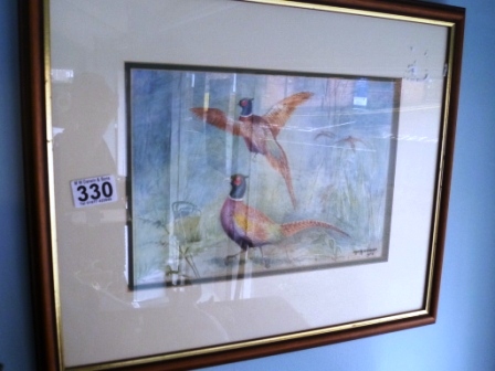 330-Framed-Watercolour-by-DM-EM-Alderson-of-2-Partridges