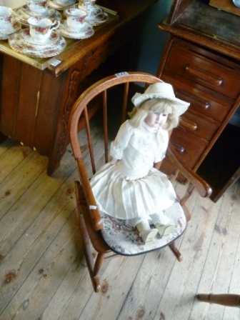 372-Childs-Rocking-Chair-and-German-Doll-with-Bisque-Head