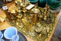 191-Tray-of-Picture-Frames-Horse-Brasses-Candle-Sticks-etc