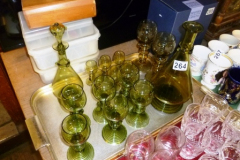 264-Tray-of-Green-Glass-Decanters-and-Glasses