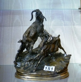 0151-Bronzed-Figure-of-Goats-on-Hillside-Signature-J-Moigniez