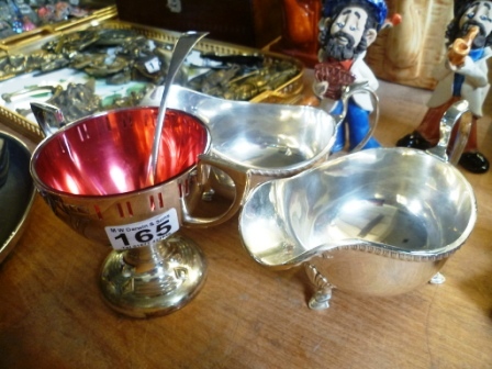 0165-Pair-of-Plated-Sauce-Boats-and-Ruby-Glass-Handled-Dish