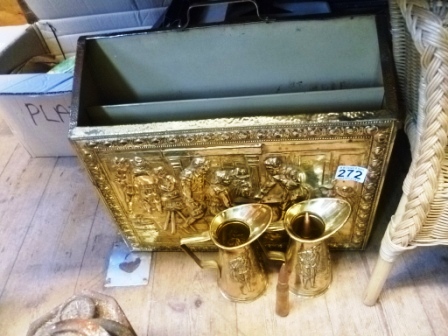 0272-Brass-Magazine-Rack-Jugs-and-Bullet-Paperweights