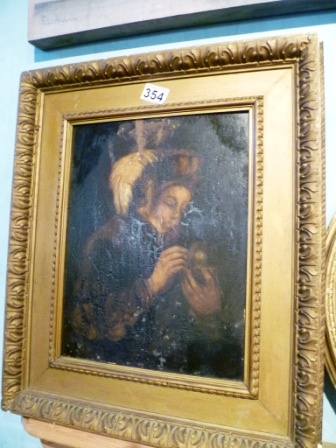 0354-Gilt-Framed-Oil-Painting-of-Man-with-Pipe