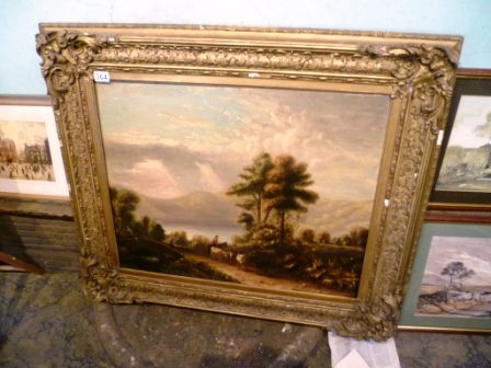 0364-Large-Gilt-Framed-Painting-of-Lakeside-Scene