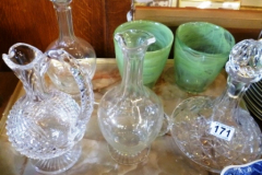 0171-4-Decanters-and-2-Green-Glass-Vases