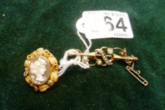 0364-9ct-Gold-Seed-Pearl-Brooch-and-Yellow-Metal-Cameo-Brooch