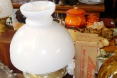 082-Brass-Base-Oil-Lamp-with-White-Glass-Shade-and-Spare-Chimney