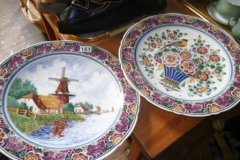 161-Two-Delft-Polychrome-Chargers.-Windmill-Decor-and-Flower-Decor