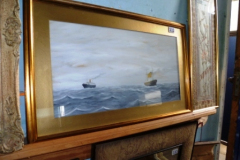 332-Framed-Water-Colour-by-B-Clark-of-Ocean-Liners-at-Sea