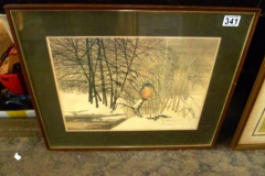 341-Framed-Signed-Print-of-Winter-Scene-with-Kingfisher-by-R-Massey