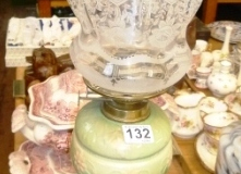 132-Brass-Base-Oil-Lamp-with-Patterned-Glass-Lampshade
