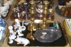 277-Tray-of-Crested-Ware-Brass-Candlesticks-Watch-etc