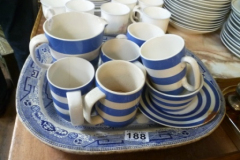 0188-T-G-Green-Mugs-and-Jug-Willow-Pattern-Meat-Platter