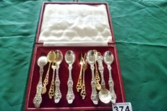 0374-Decorative-Sterling-Silver-Teaspoons-etc-in-Case