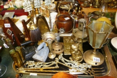 100-Tray-of-Brassware-Flat-Irons-Shells-Gong-etc