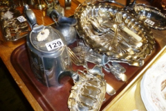 129-Tray-inc-Pewter-Tea-Pot-Cutlery-Toast-Rack-etc