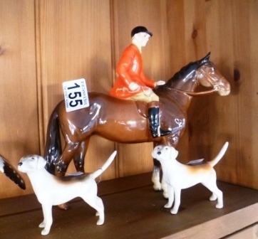 0155-Beswick-Huntsman-on-Brown-Horse-and-2-Beswick-Hounds-1AF