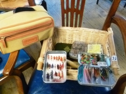 0328-Assorted-Fishing-Bags-inc-Barbour-with-Collection-of-Fishing-Flies