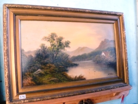 0376-Gilt-Framed-Painting-of-Riverside-Scene-by-W-Collins