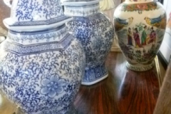 0212-Pair-of-Blue-and-White-Lidded-Jars-and-One-Vase